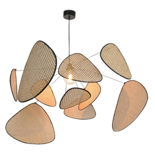 Beige Mesh Triangle Suspension Lamp Modern Creative 1 Head Bamboo Hanging Light Fixture Clearhalo 'Ceiling Lights' 'Pendant Lights' 'Pendants' Lighting' 2437146