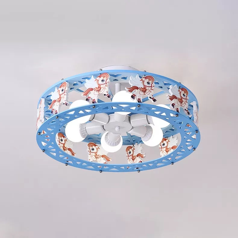 Metal Round Ceiling Mount Light with Carousel Kids Bedroom 6 Lights Cartoon Ceiling Lamp Clearhalo 'Ceiling Lights' 'Close To Ceiling Lights' 'Close to ceiling' 'Flush mount' Lighting' 24375
