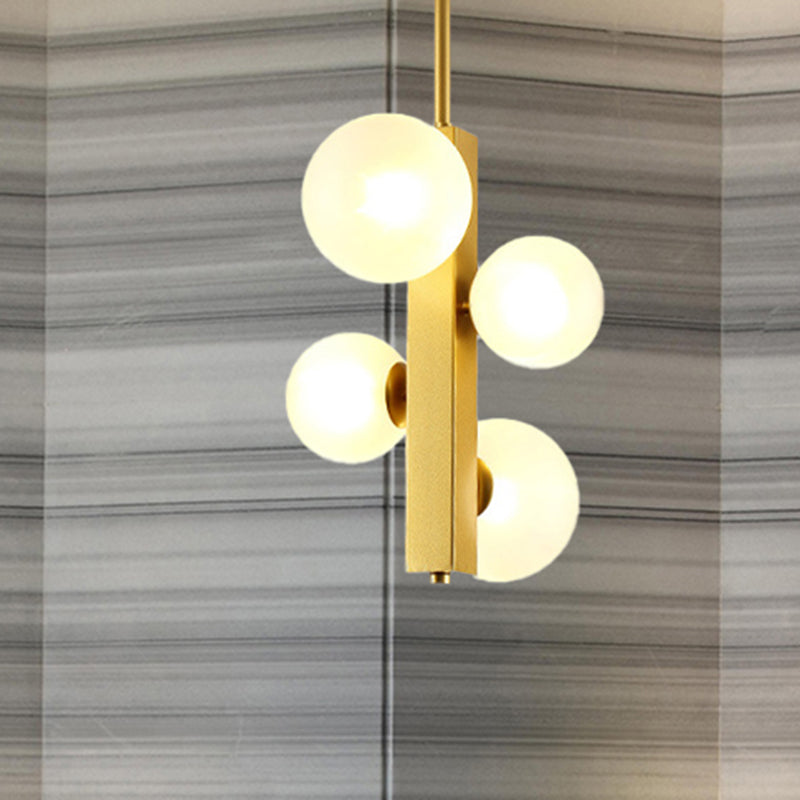 4/8 Lights Gold Linear Suspension Light Simple Modern Metallic Chandelier with Modo Clear/White Glass Shade for Dining Room 4 White Clearhalo 'Ceiling Lights' 'Chandeliers' 'Clear' 'Industrial' 'Modern Chandeliers' 'Modern' 'Tiffany' 'Traditional Chandeliers' Lighting' 243777