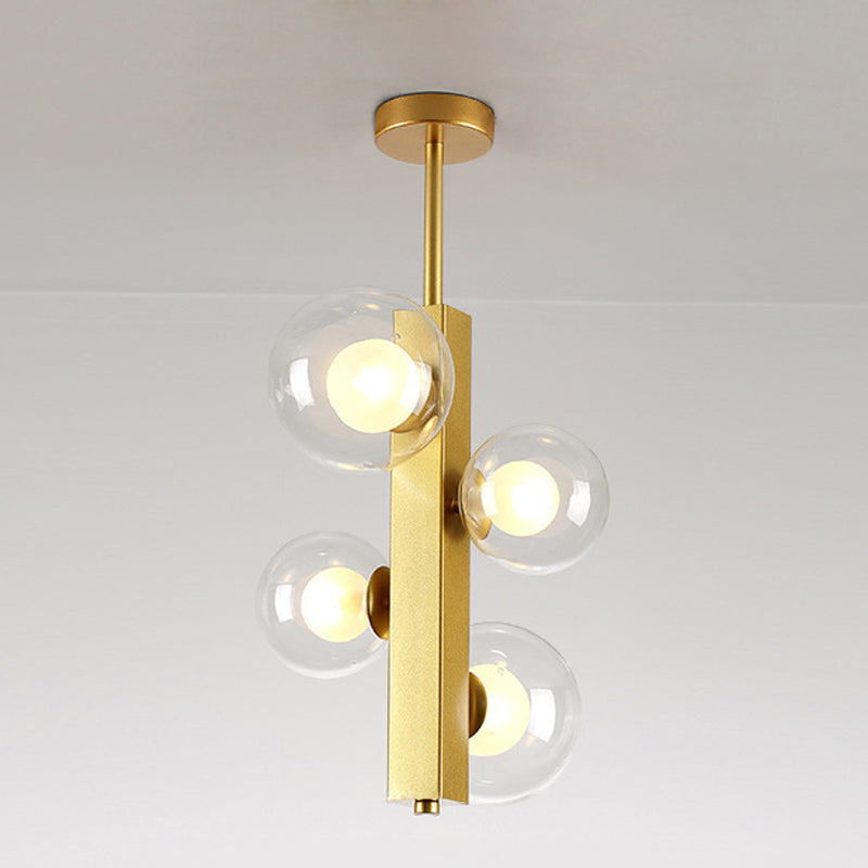4/8 Lights Gold Linear Suspension Light Simple Modern Metallic Chandelier with Modo Clear/White Glass Shade for Dining Room Clearhalo 'Ceiling Lights' 'Chandeliers' 'Clear' 'Industrial' 'Modern Chandeliers' 'Modern' 'Tiffany' 'Traditional Chandeliers' Lighting' 243780