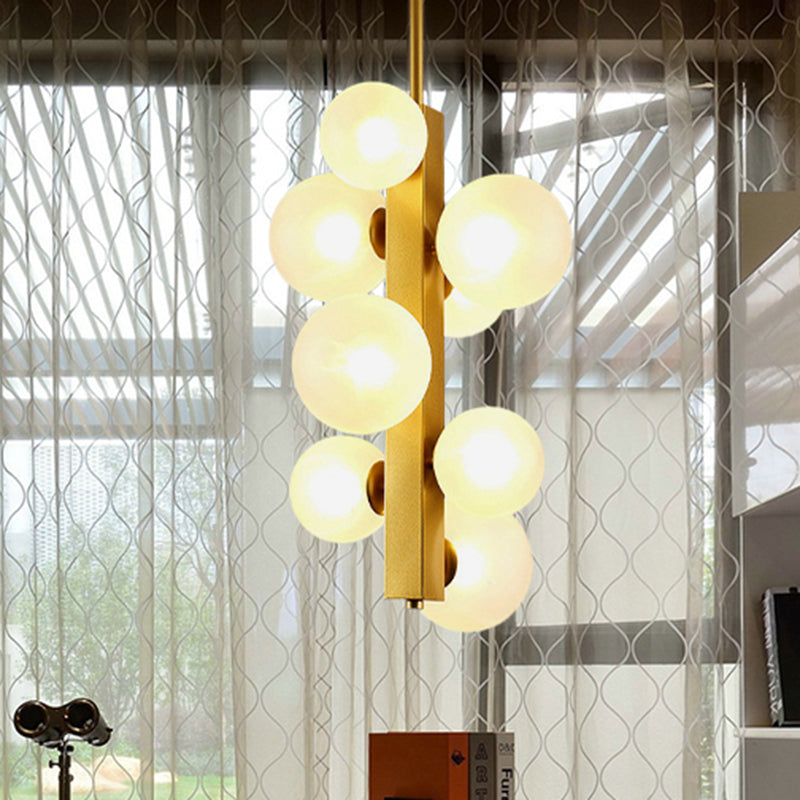 4/8 Lights Gold Linear Suspension Light Simple Modern Metallic Chandelier with Modo Clear/White Glass Shade for Dining Room 8 White Clearhalo 'Ceiling Lights' 'Chandeliers' 'Clear' 'Industrial' 'Modern Chandeliers' 'Modern' 'Tiffany' 'Traditional Chandeliers' Lighting' 243781