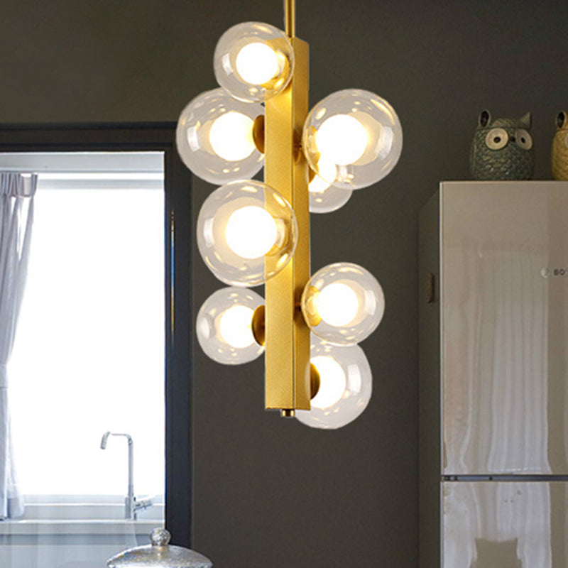 4/8 Lights Gold Linear Suspension Light Simple Modern Metallic Chandelier with Modo Clear/White Glass Shade for Dining Room 8 Clear Clearhalo 'Ceiling Lights' 'Chandeliers' 'Clear' 'Industrial' 'Modern Chandeliers' 'Modern' 'Tiffany' 'Traditional Chandeliers' Lighting' 243783