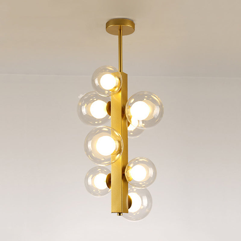 4/8 Lights Gold Linear Suspension Light Simple Modern Metallic Chandelier with Modo Clear/White Glass Shade for Dining Room Clearhalo 'Ceiling Lights' 'Chandeliers' 'Clear' 'Industrial' 'Modern Chandeliers' 'Modern' 'Tiffany' 'Traditional Chandeliers' Lighting' 243784