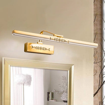 Vintage Linear Metallic Wall Sconce Light Integrated LED Vanity Lighting Fixture in Brass Finish, 15" Width Brass 15" Clearhalo 'Cast Iron' 'Glass' 'Industrial' 'Modern wall lights' 'Modern' 'Tiffany' 'Traditional wall lights' 'Vanity Lights' 'Wall Lights' Lighting' 243881