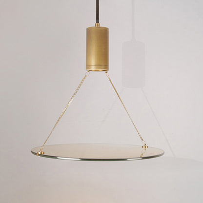 Simplicity Cylinder Hanging Ceiling Light Brass LED Dining Room Drop Pendant in Warm/Natural Light with Tempered Glass Disc Brass Clearhalo 'Ceiling Lights' 'Glass shade' 'Glass' 'Modern Pendants' 'Modern' 'Pendant Lights' 'Pendants' Lighting' 243923