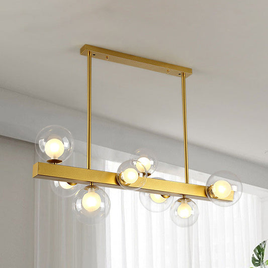 Post Modern Gold Finish Chandelier with Orb Shade 8 Lights Glass Suspension Light for Dining Room Clear Clearhalo 'Ceiling Lights' 'Chandeliers' 'Glass shade' 'Glass' 'Island Lights' Lighting' 243930