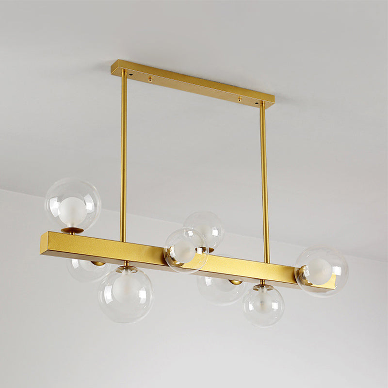 Post Modern Gold Finish Chandelier with Orb Shade 8 Lights Glass Suspension Light for Dining Room Clearhalo 'Ceiling Lights' 'Chandeliers' 'Glass shade' 'Glass' 'Island Lights' Lighting' 243931