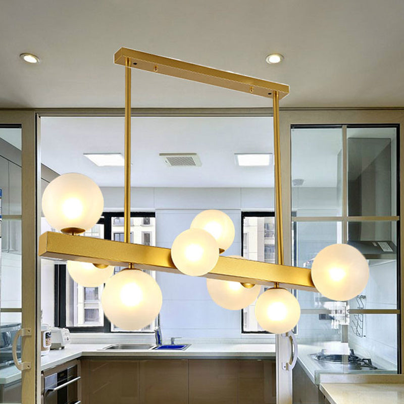 Post Modern Gold Finish Chandelier with Orb Shade 8 Lights Glass Suspension Light for Dining Room Cream Clearhalo 'Ceiling Lights' 'Chandeliers' 'Glass shade' 'Glass' 'Island Lights' Lighting' 243932