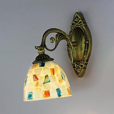 1 Light White-Gray/Beige/Yellow-Blue Glass Wall Lighting with Shade Tiffany Loft Shell Sconce Lamp for Bedroom Clearhalo 'Industrial' 'Middle century wall lights' 'Tiffany wall lights' 'Tiffany' 'Wall Lamps & Sconces' 'Wall Lights' Lighting' 24397