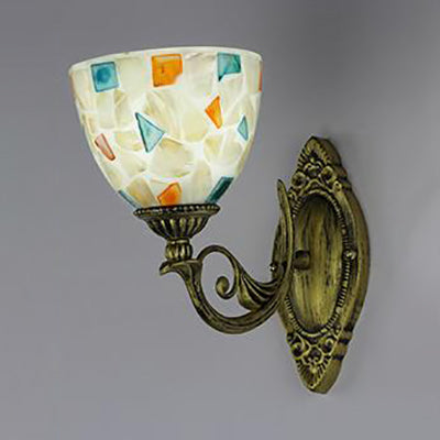 1 Light White-Gray/Beige/Yellow-Blue Glass Wall Lighting with Shade Tiffany Loft Shell Sconce Lamp for Bedroom Clearhalo 'Industrial' 'Middle century wall lights' 'Tiffany wall lights' 'Tiffany' 'Wall Lamps & Sconces' 'Wall Lights' Lighting' 24398
