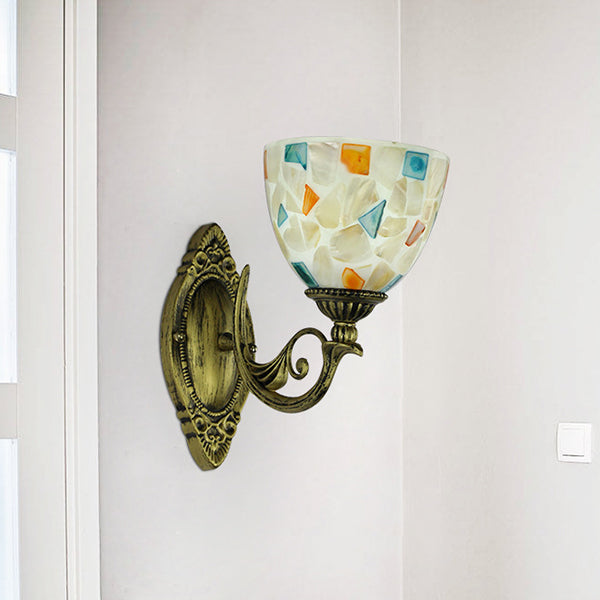1 Light White-Gray/Beige/Yellow-Blue Glass Wall Lighting with Shade Tiffany Loft Shell Sconce Lamp for Bedroom Clearhalo 'Industrial' 'Middle century wall lights' 'Tiffany wall lights' 'Tiffany' 'Wall Lamps & Sconces' 'Wall Lights' Lighting' 24400