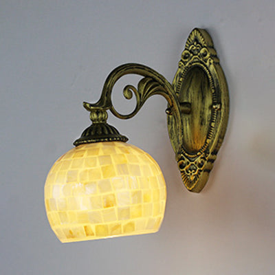1 Light White-Gray/Beige/Yellow-Blue Glass Wall Lighting with Shade Tiffany Loft Shell Sconce Lamp for Bedroom Beige Clearhalo 'Industrial' 'Middle century wall lights' 'Tiffany wall lights' 'Tiffany' 'Wall Lamps & Sconces' 'Wall Lights' Lighting' 24403