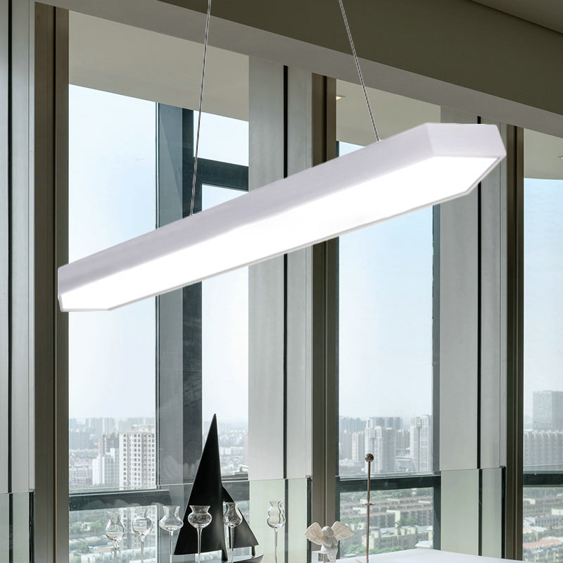 Metal Linear Pendant Lighting Modern Led White/Black/Silver Hanging Lamp Kit in White/Warm/Natural Light, 4"/8"/12" Wide White Clearhalo 'Ceiling Lights' 'Modern Pendants' 'Modern' 'Pendant Lights' 'Pendants' Lighting' 244039