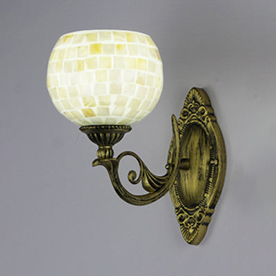 1 Light White-Gray/Beige/Yellow-Blue Glass Wall Lighting with Shade Tiffany Loft Shell Sconce Lamp for Bedroom Clearhalo 'Industrial' 'Middle century wall lights' 'Tiffany wall lights' 'Tiffany' 'Wall Lamps & Sconces' 'Wall Lights' Lighting' 24404