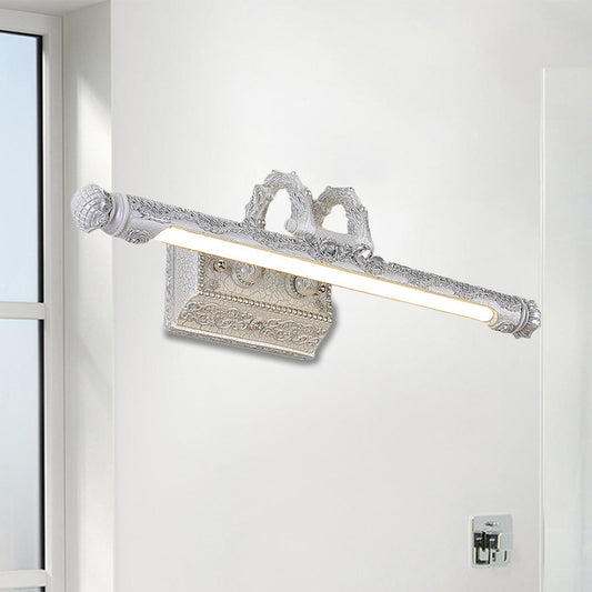 Vintage LED Wall Lamp with Metal Shade White Carved Tube Vanity Wall Light for Bathroom, 20.5"/23.5" Width White Clearhalo 'Cast Iron' 'Glass' 'Industrial' 'Modern wall lights' 'Modern' 'Tiffany' 'Traditional wall lights' 'Vanity Lights' 'Wall Lights' Lighting' 244066