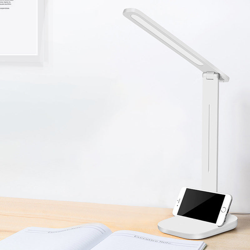 White Oblong Shade Adjustable Desk Lamp Modern Style Plastic Desk Light with Phone Holder Clearhalo 'Desk Lamps' 'Lamps' Lighting' 244146
