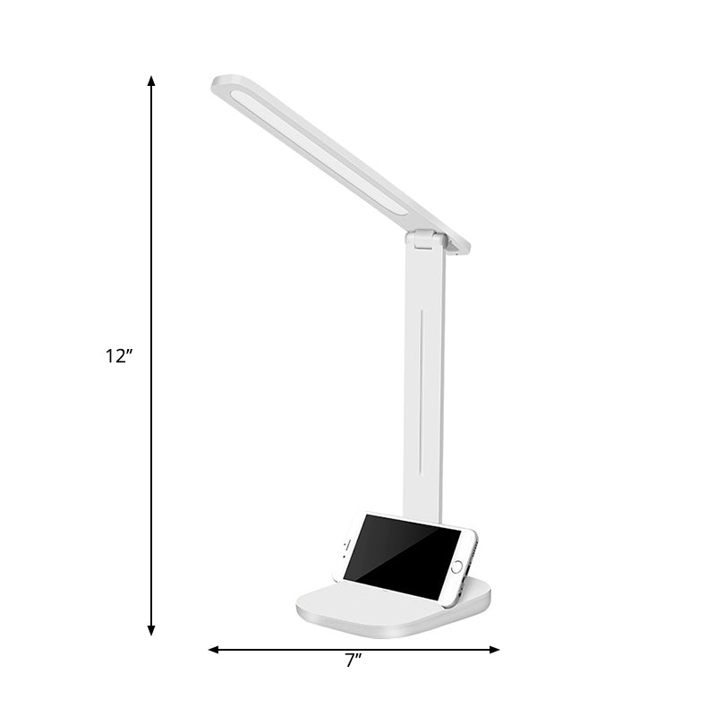 White Oblong Shade Adjustable Desk Lamp Modern Style Plastic Desk Light with Phone Holder Clearhalo 'Desk Lamps' 'Lamps' Lighting' 244148