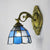 Dome Wall Sconce Light Grid Glass 1 Head Tiffany Wall Mount Lighting in White/Blue for Bedroom Blue Clearhalo 'Industrial' 'Middle century wall lights' 'Tiffany wall lights' 'Tiffany' 'Wall Lamps & Sconces' 'Wall Lights' Lighting' 24414