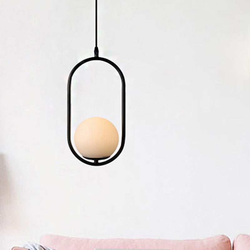 Globe Pendant Lighting Modern White Glass 1/2 Lights Black/Gold Hanging Ceiling Lamp for Bedroom 1 Black Clearhalo 'Ceiling Lights' 'Glass shade' 'Glass' 'Iluminaci��n' 'L��mparas Colgantes' 'L��mparas de Techo' 'Modern Pendants' 'Modern' 'Pendant Lights' 'Pendants' Hogar' Lighting' 244201