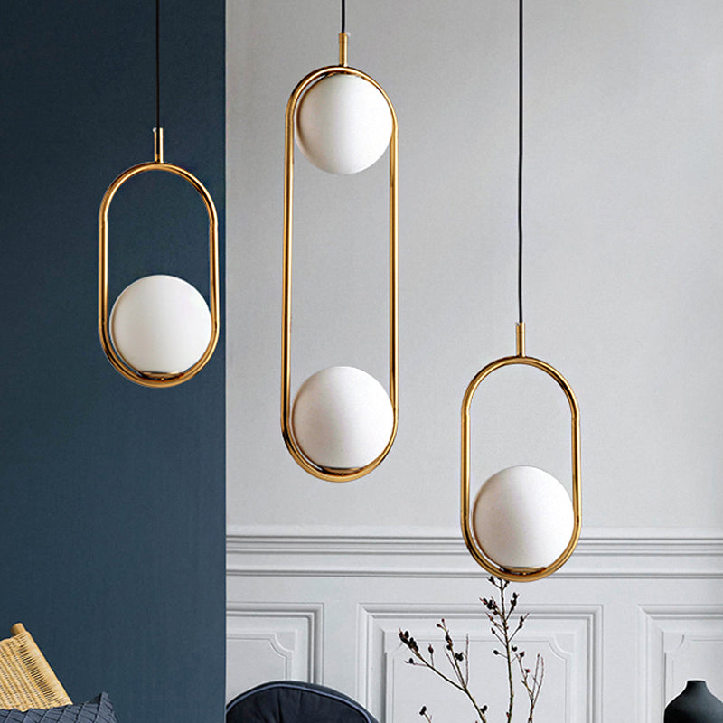 Globe Pendant Lighting Modern White Glass 1/2 Lights Black/Gold Hanging Ceiling Lamp for Bedroom Clearhalo 'Ceiling Lights' 'Glass shade' 'Glass' 'Iluminaci��n' 'L��mparas Colgantes' 'L��mparas de Techo' 'Modern Pendants' 'Modern' 'Pendant Lights' 'Pendants' Hogar' Lighting' 244205