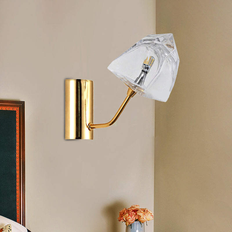 Clear Glass Faceted Wall Sconce Contemporary Style 1/2-Light Black/Gold Finish Wall Mounted Lamp for Stairway Clearhalo 'Cast Iron' 'Glass' 'Industrial' 'Modern wall lights' 'Modern' 'Tiffany' 'Traditional wall lights' 'Wall Lamps & Sconces' 'Wall Lights' Lighting' 244261