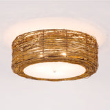 Hand-Woven Flush Mount Lamp with Round Shade Modern Rattan 3 Lights Bedroom Ceiling Light Fixture in Brown, 16"/19.5" W Brown Clearhalo 'Ceiling Lights' 'Close To Ceiling Lights' 'Close to ceiling' 'Flush mount' Lighting' 244280