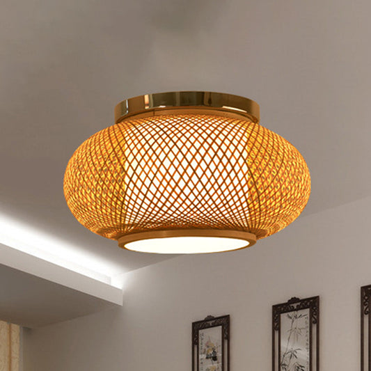 Yellow Lantern Shade Flush Light Contemporary Style 16"/19.5" Dia 1-Head Bamboo Ceiling Mounted Light for Living Room Clearhalo 'Ceiling Lights' 'Close To Ceiling Lights' 'Close to ceiling' 'Semi-flushmount' Lighting' 244325