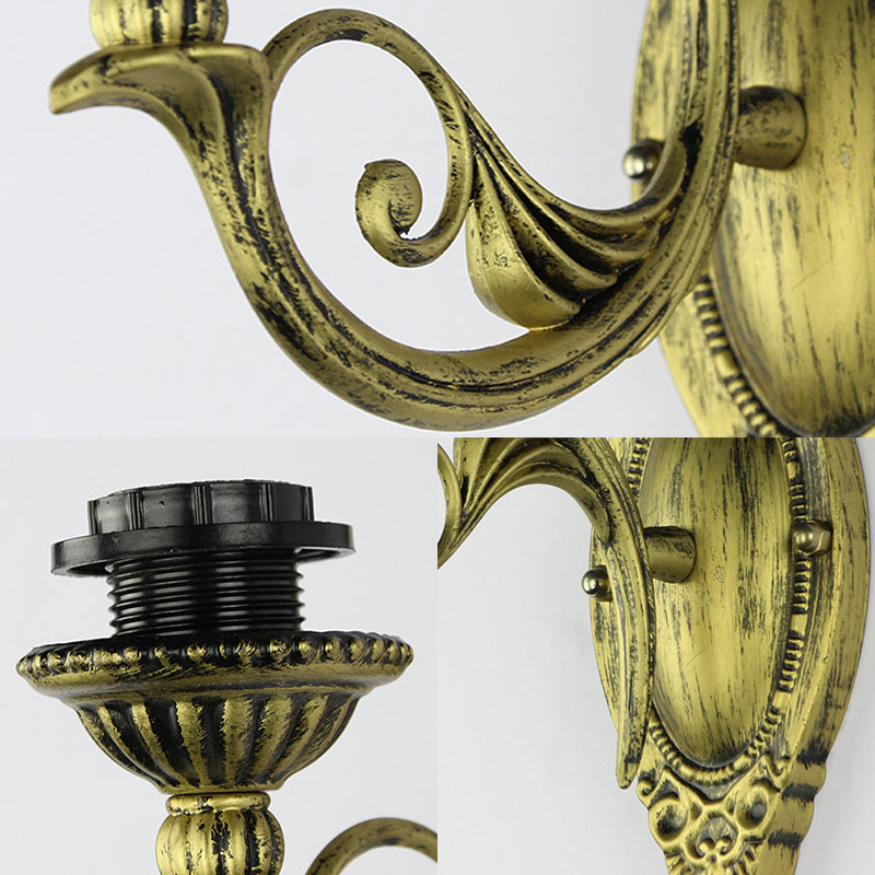Aged Brass Curved Arm Wall Light with Stained Glass Cone Shade 1 Light Vintage Sconce Light in White/Clear Clearhalo 'Cast Iron' 'Glass' 'Industrial' 'Middle century wall lights' 'Modern' 'Tiffany wall lights' 'Tiffany' 'Traditional wall lights' 'Wall Lamps & Sconces' 'Wall Lights' Lighting' 24433