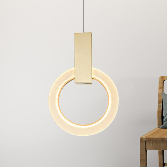 8"/12"/16" Dia Gold Ring Pendant Light Modern 1 Light Acrylic Ceiling Lighting Fixture Clearhalo 'Ceiling Lights' 'Modern Pendants' 'Modern' 'Pendant Lights' 'Pendants' Lighting' 244407