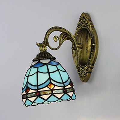 Nautical Wall Sconce with Dome/Swallow-Tail Shape Stained Glass 1 Light Wall Mount Light in Blue Clearhalo 'Industrial' 'Middle century wall lights' 'Tiffany wall lights' 'Tiffany' 'Wall Lamps & Sconces' 'Wall Lights' Lighting' 24445