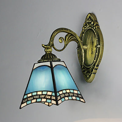 Nautical Wall Sconce with Dome/Swallow-Tail Shape Stained Glass 1 Light Wall Mount Light in Blue Clearhalo 'Industrial' 'Middle century wall lights' 'Tiffany wall lights' 'Tiffany' 'Wall Lamps & Sconces' 'Wall Lights' Lighting' 24447