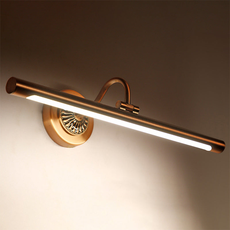 Modernist Style Tube Metal Vanity Sconce Light 18"/22" W LED Wall Mount Lamp in Weathered Copper/Brushed Brass, Warm/White Light Brushed Brass Clearhalo 'Cast Iron' 'Glass' 'Industrial' 'Modern wall lights' 'Modern' 'Tiffany' 'Traditional wall lights' 'Vanity Lights' 'Wall Lights' Lighting' 244657
