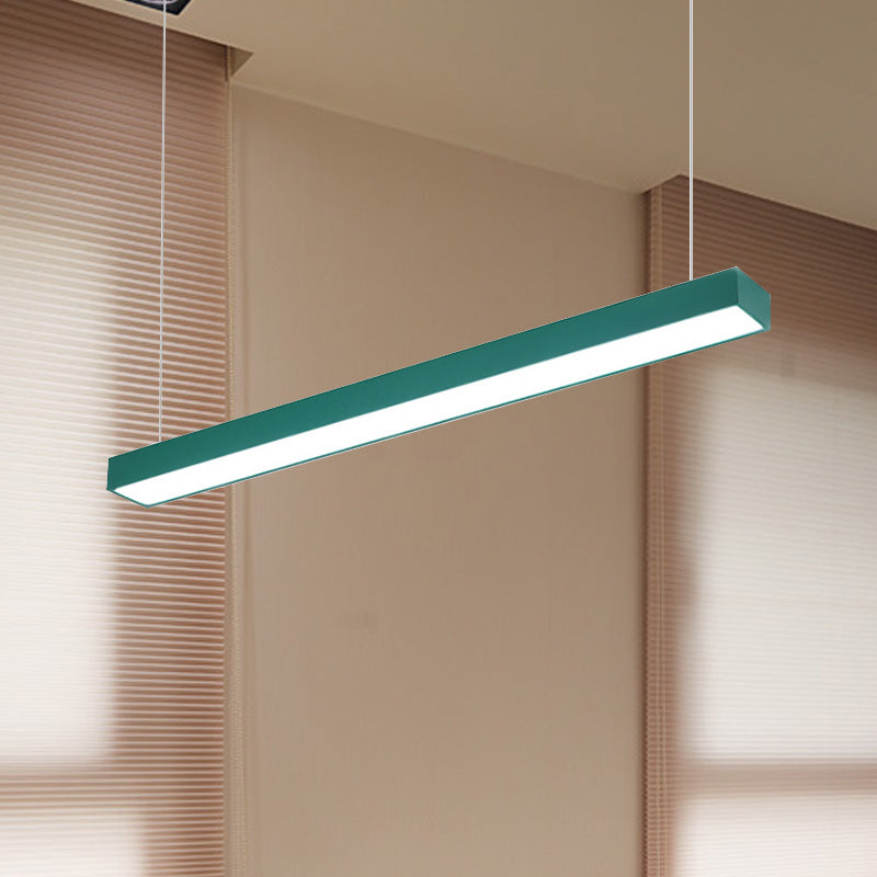 Yellow/Green/Blue Rectangular Linear Pendant Lighting Minimal Led Metal Hanging Lamp for Office Green Clearhalo 'Ceiling Lights' 'Modern Pendants' 'Modern' 'Pendant Lights' 'Pendants' Lighting' 244658