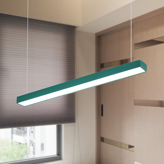 Yellow/Green/Blue Rectangular Linear Pendant Lighting Minimal Led Metal Hanging Lamp for Office Clearhalo 'Ceiling Lights' 'Modern Pendants' 'Modern' 'Pendant Lights' 'Pendants' Lighting' 244660