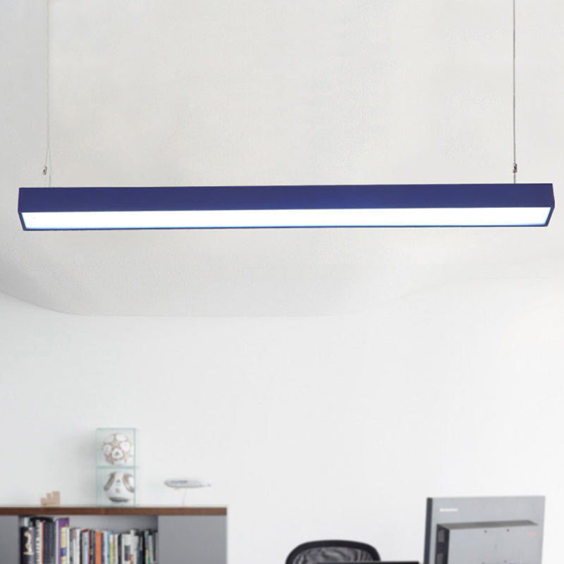 Yellow/Green/Blue Rectangular Linear Pendant Lighting Minimal Led Metal Hanging Lamp for Office Blue Clearhalo 'Ceiling Lights' 'Modern Pendants' 'Modern' 'Pendant Lights' 'Pendants' Lighting' 244662