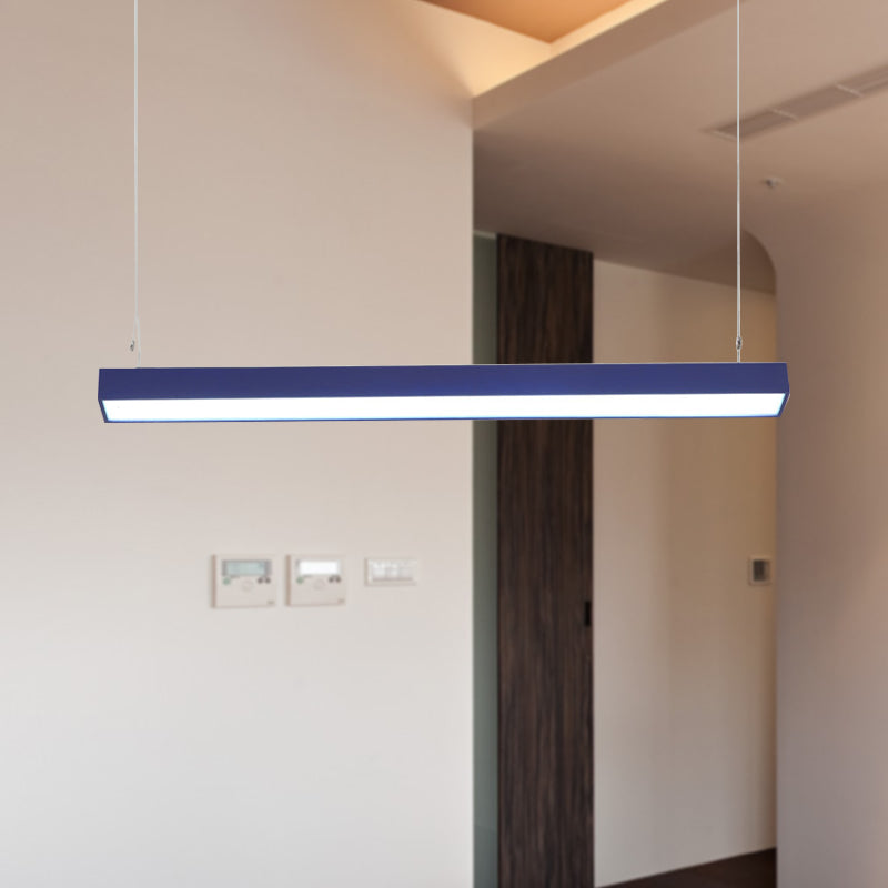 Yellow/Green/Blue Rectangular Linear Pendant Lighting Minimal Led Metal Hanging Lamp for Office Clearhalo 'Ceiling Lights' 'Modern Pendants' 'Modern' 'Pendant Lights' 'Pendants' Lighting' 244663