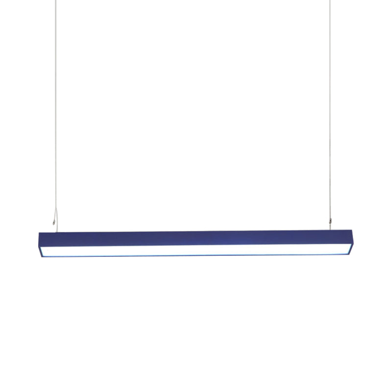 Yellow/Green/Blue Rectangular Linear Pendant Lighting Minimal Led Metal Hanging Lamp for Office Clearhalo 'Ceiling Lights' 'Modern Pendants' 'Modern' 'Pendant Lights' 'Pendants' Lighting' 244665