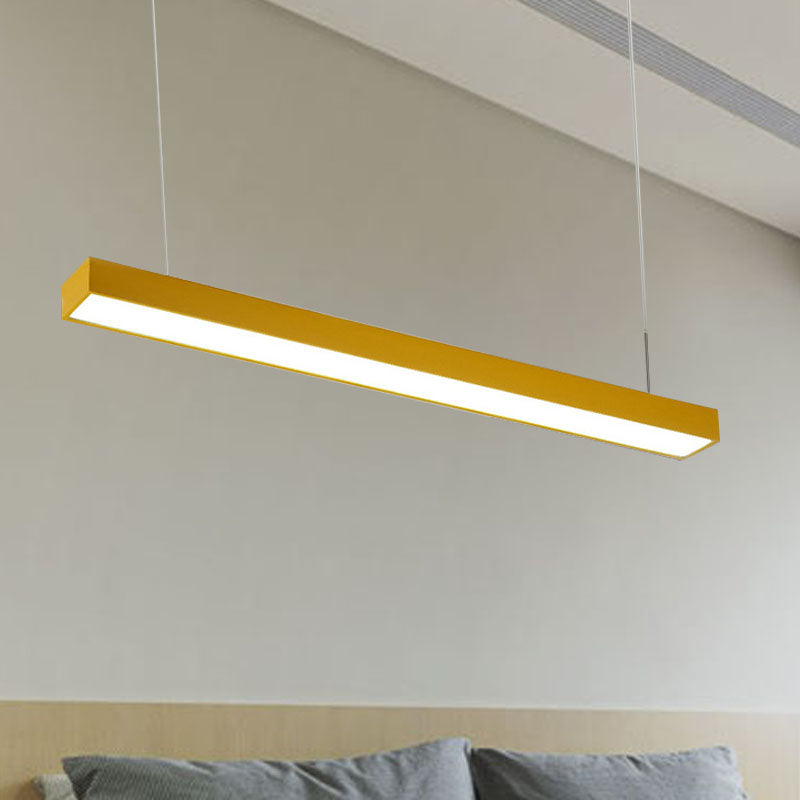 Yellow/Green/Blue Rectangular Linear Pendant Lighting Minimal Led Metal Hanging Lamp for Office Yellow Clearhalo 'Ceiling Lights' 'Modern Pendants' 'Modern' 'Pendant Lights' 'Pendants' Lighting' 244666