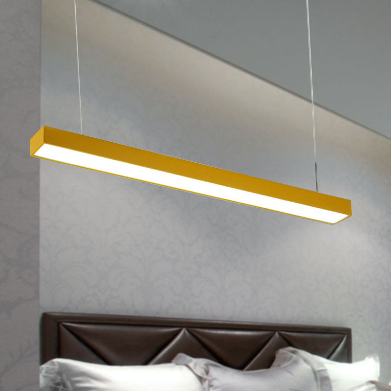 Yellow/Green/Blue Rectangular Linear Pendant Lighting Minimal Led Metal Hanging Lamp for Office Clearhalo 'Ceiling Lights' 'Modern Pendants' 'Modern' 'Pendant Lights' 'Pendants' Lighting' 244667