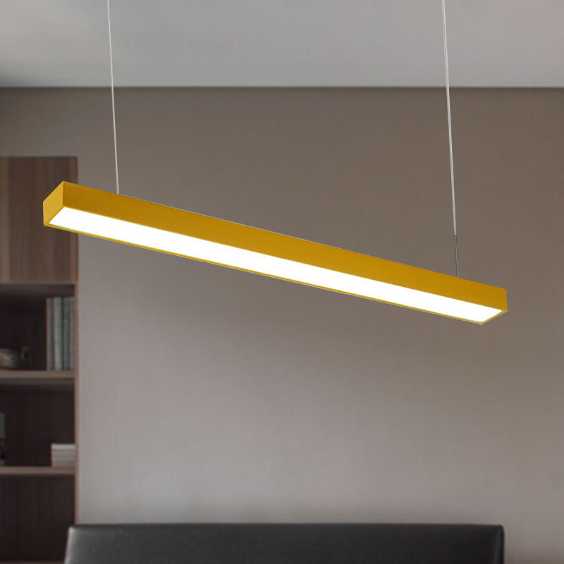 Yellow/Green/Blue Rectangular Linear Pendant Lighting Minimal Led Metal Hanging Lamp for Office Clearhalo 'Ceiling Lights' 'Modern Pendants' 'Modern' 'Pendant Lights' 'Pendants' Lighting' 244668