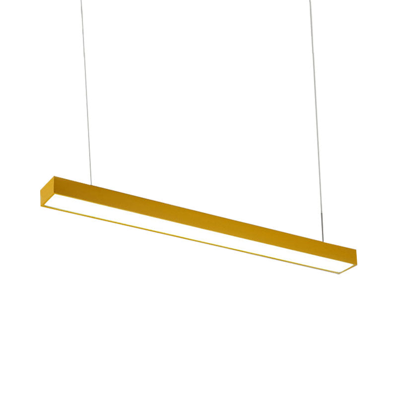 Yellow/Green/Blue Rectangular Linear Pendant Lighting Minimal Led Metal Hanging Lamp for Office Clearhalo 'Ceiling Lights' 'Modern Pendants' 'Modern' 'Pendant Lights' 'Pendants' Lighting' 244669