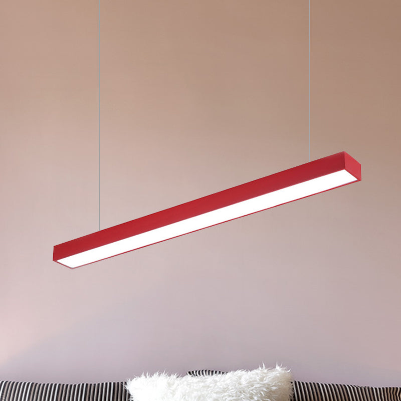 Yellow/Green/Blue Rectangular Linear Pendant Lighting Minimal Led Metal Hanging Lamp for Office Red Clearhalo 'Ceiling Lights' 'Modern Pendants' 'Modern' 'Pendant Lights' 'Pendants' Lighting' 244670
