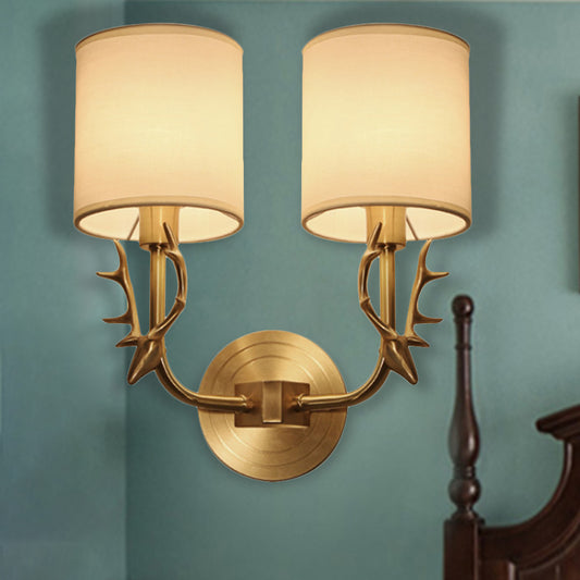 Modernism 1/2 Lights Wall Sconce with Fabric Shade Black/Gold Cylinder Wall Mount Light Fixture with Metal Antler 2.0 Gold Clearhalo 'Cast Iron' 'Glass' 'Industrial' 'Modern wall lights' 'Modern' 'Tiffany' 'Traditional wall lights' 'Wall Lamps & Sconces' 'Wall Lights' Lighting' 244685