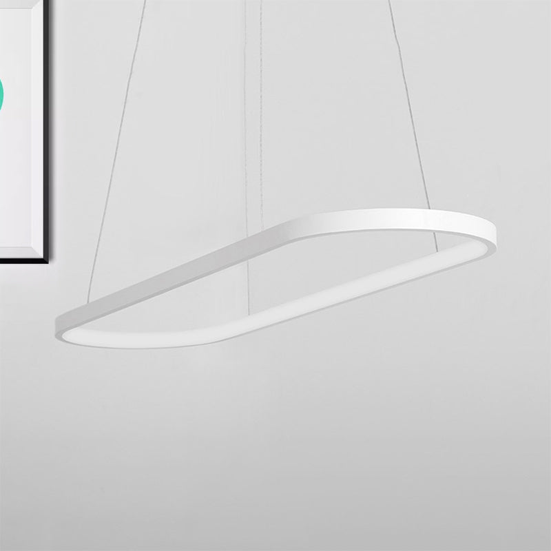 Acrylic Oval Drop Pendant Simplicity 27"/35.5"/47" Wide LED Black/White Hanging Ceiling Light over Table in Warm/White/Remote Control Stepless Dimming Light White Clearhalo 'Ceiling Lights' 'Modern Pendants' 'Modern' 'Pendant Lights' 'Pendants' Lighting' 244857
