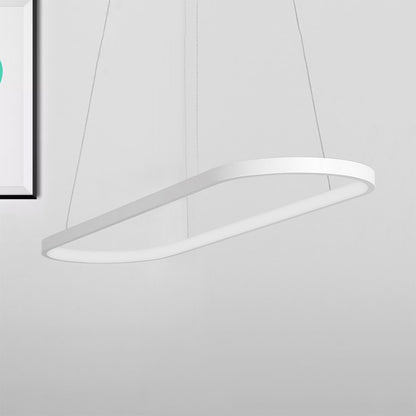 Acrylic Oval Drop Pendant Simplicity 27"/35.5"/47" Wide LED Black/White Hanging Ceiling Light over Table in Warm/White/Remote Control Stepless Dimming Light White Clearhalo 'Ceiling Lights' 'Modern Pendants' 'Modern' 'Pendant Lights' 'Pendants' Lighting' 244857