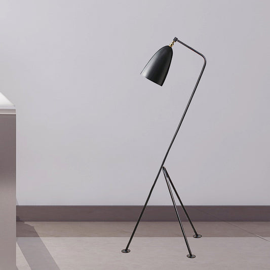 Tripod Floor Light with Bell Shade Modern Style Metallic 1 Light Black/White Floor Lamp for Bedroom Black Clearhalo 'Floor Lamps' 'Lamps' Lighting' 244924