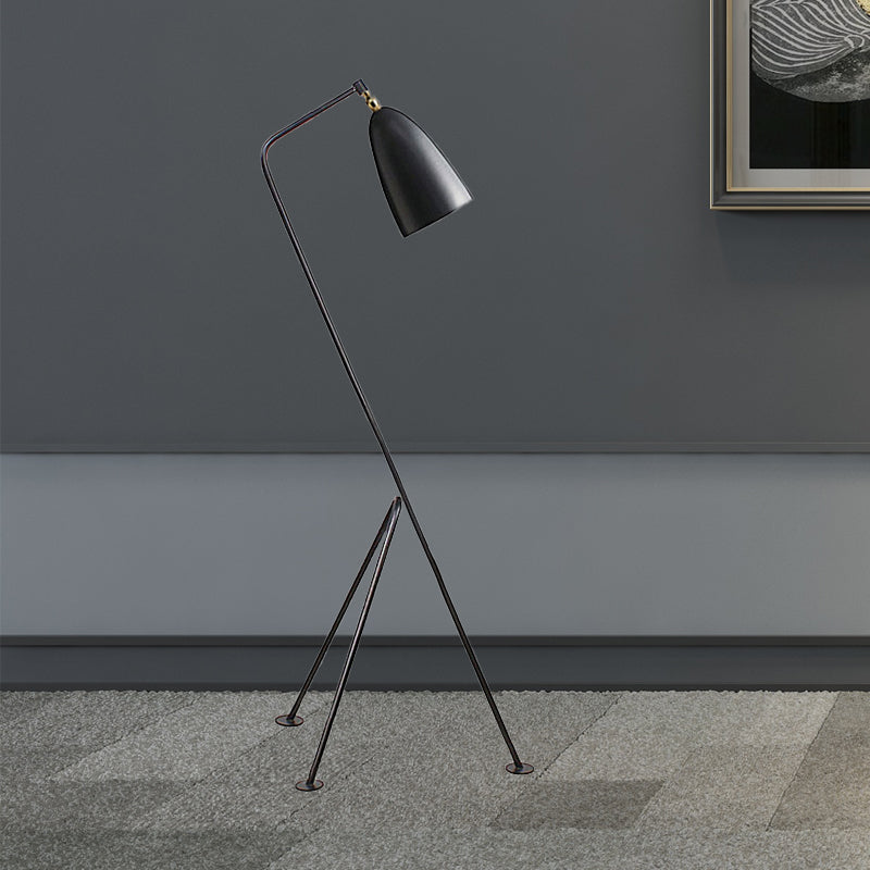 Tripod Floor Light with Bell Shade Modern Style Metallic 1 Light Black/White Floor Lamp for Bedroom Clearhalo 'Floor Lamps' 'Lamps' Lighting' 244925