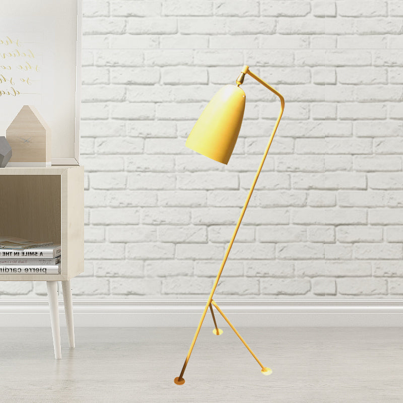 Tripod Floor Light with Bell Shade Modern Style Metallic 1 Light Black/White Floor Lamp for Bedroom Clearhalo 'Floor Lamps' 'Lamps' Lighting' 244929