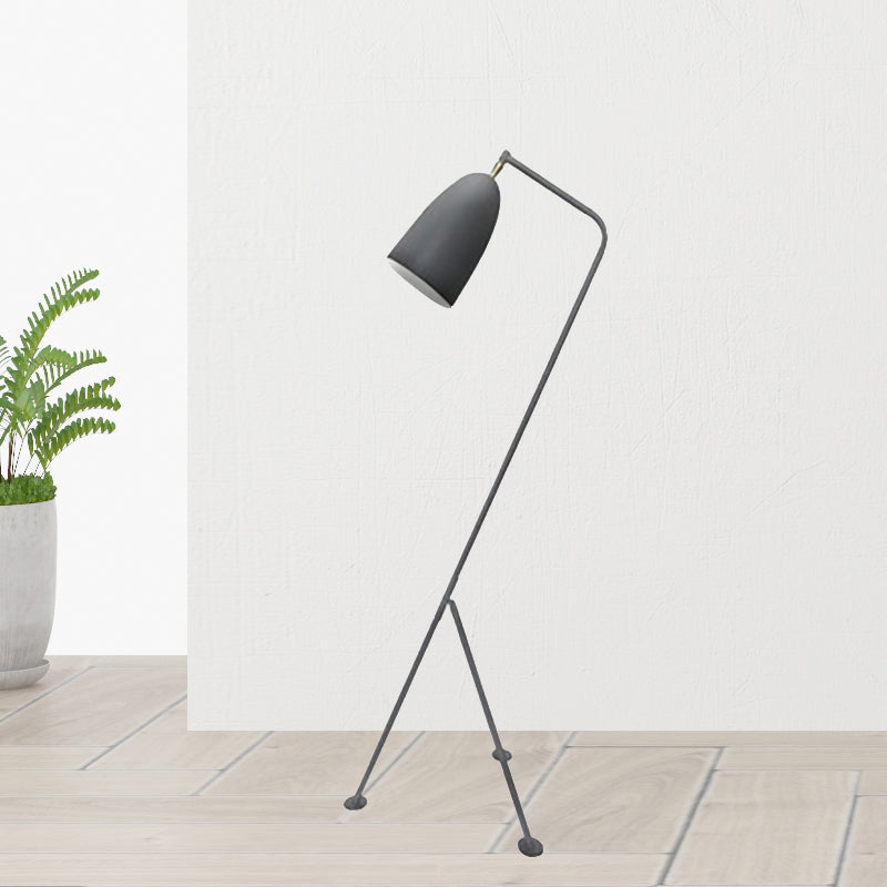 Tripod Floor Light with Bell Shade Modern Style Metallic 1 Light Black/White Floor Lamp for Bedroom Grey Clearhalo 'Floor Lamps' 'Lamps' Lighting' 244930