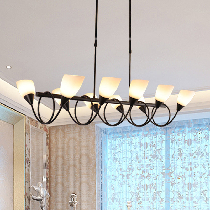 Black Cup Shape Chandelier Light Vintage 6/8/10 Lights White Glass Led Pendant Lamp Kit with Linear Design 10 Black Clearhalo 'Ceiling Lights' 'Chandeliers' 'Modern Chandeliers' 'Modern' Lighting' 244973